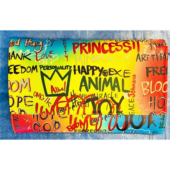 Graffiti Print Clutch Bag With Chain Crossbody Strap Magnetic Snap Closure 11x7” - Picture 4 of 4